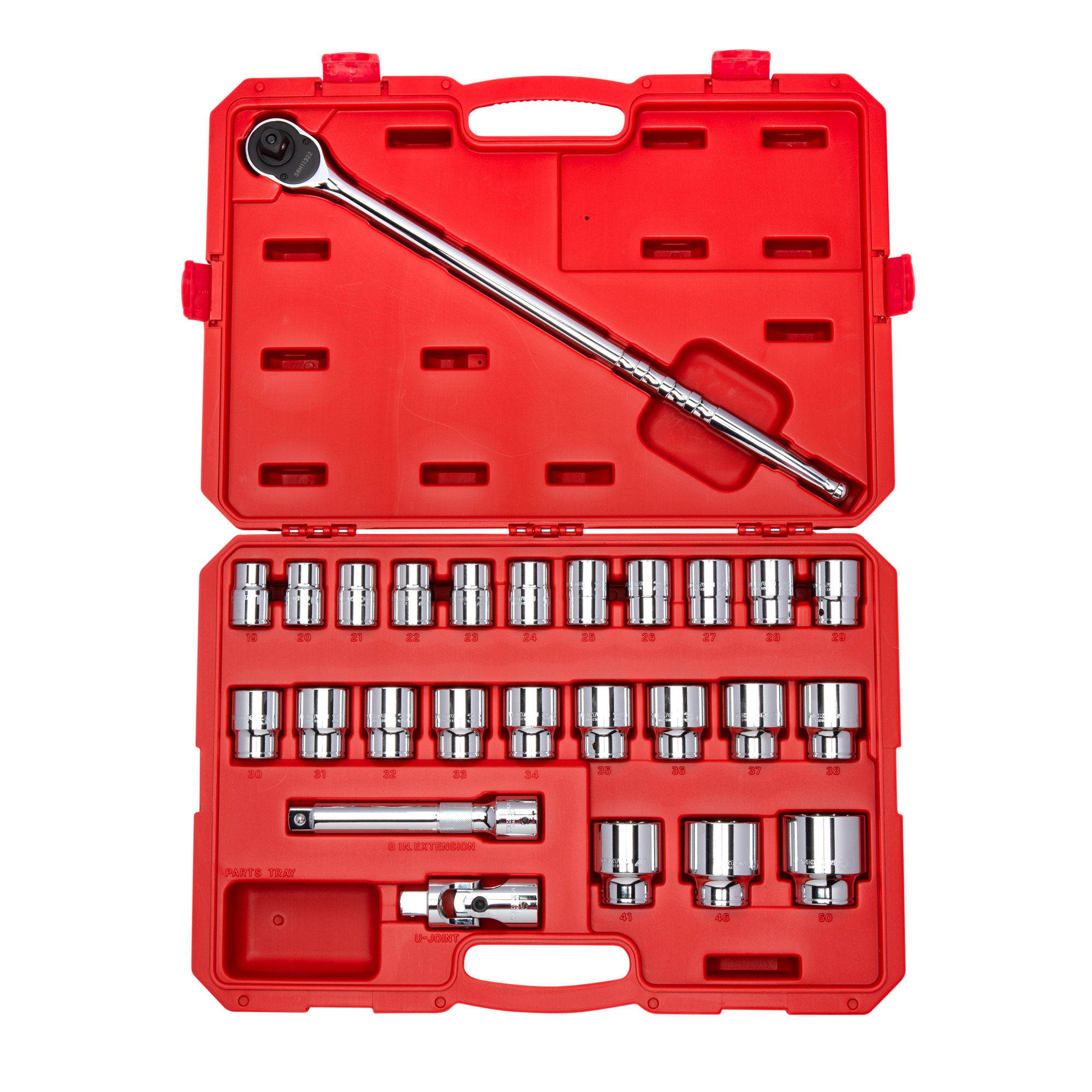 TEKTON 3/4 Inch Drive Shallow 12-Point Socket and Ratchet Set with Case, 26-Piece (19 - 50 mm) | SKT35205